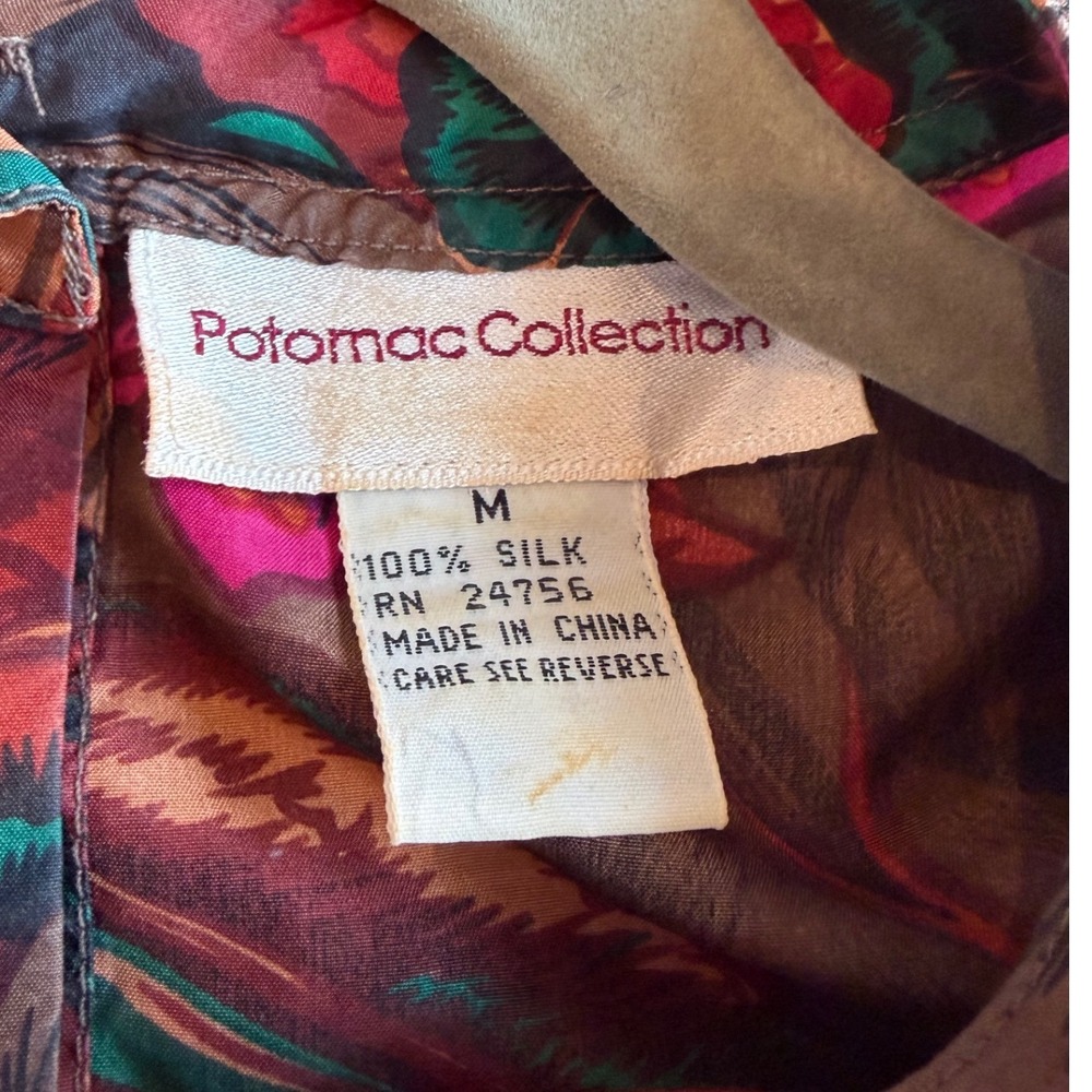 Potomac Collection Womens 100% Silk Floral Short Sleeve Blouse Top Multicolor M - Picture 4 of 8